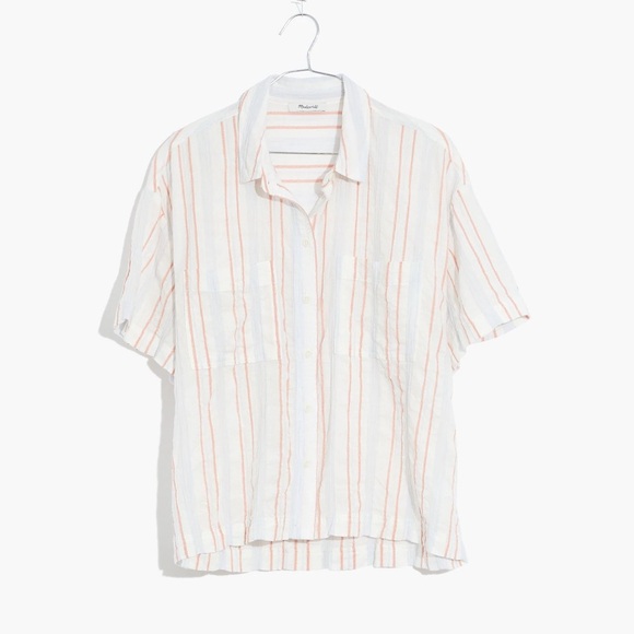 Madewell Women’s Beachside Striped Cotton Blend Cropped Button-Up Shirt XXS Blue - Picture 3 of 15
